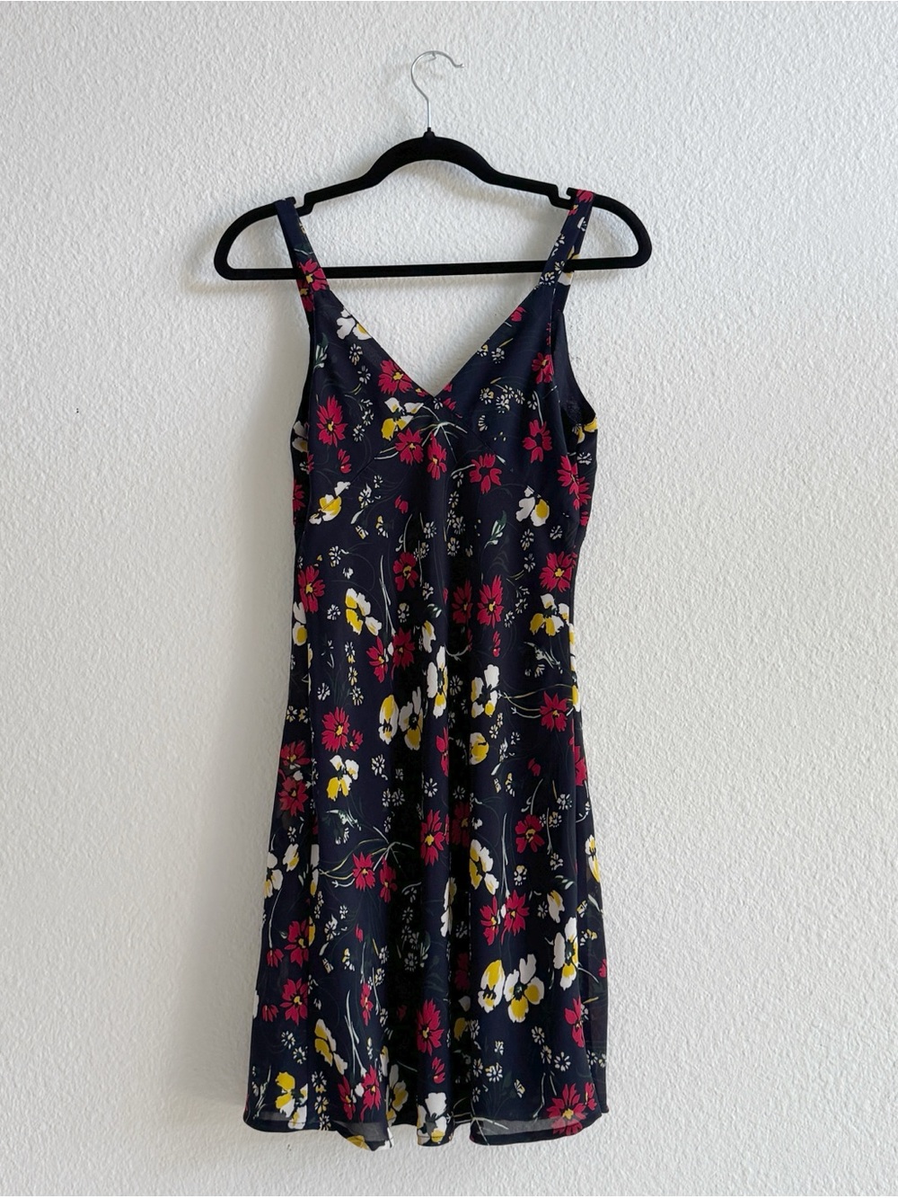 ESPRIT Floral V-Neck Slip Dress in Navy with Pink & Yellow Blooms